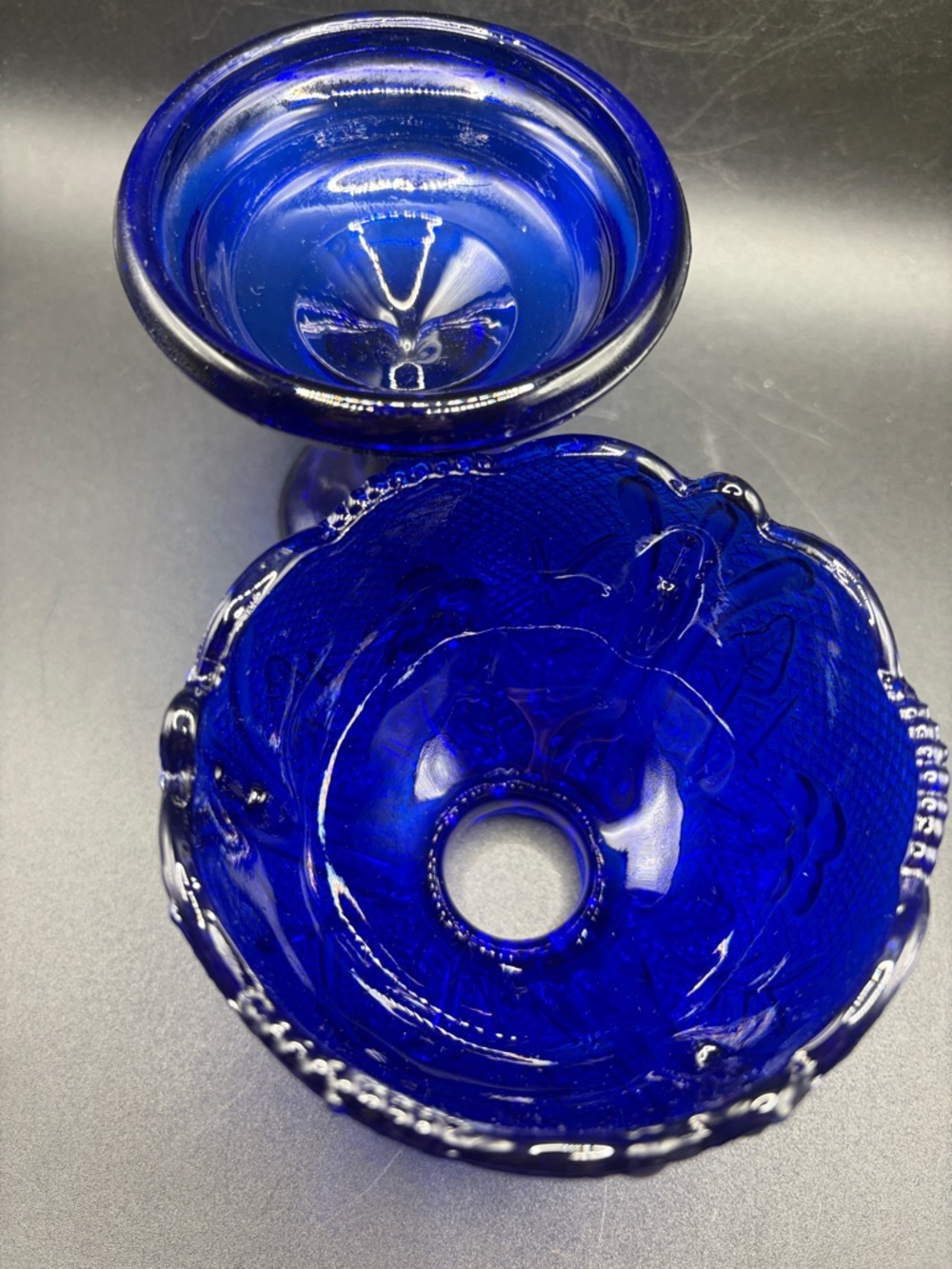 Vintage Cobalt Floral Glass Pedestal Fairy Light Fairy Lamp Candle Holder Decor - Picture 9 of 17